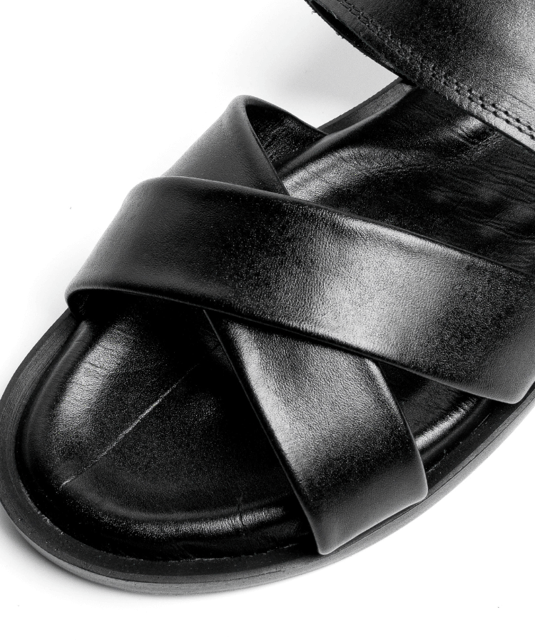 Sandale Nero Noir (Cuir Véritable) - Cosmos - Algerie