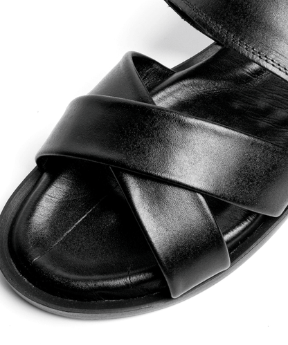 Sandale Nero Noir (Cuir Véritable) - Cosmos - Algerie