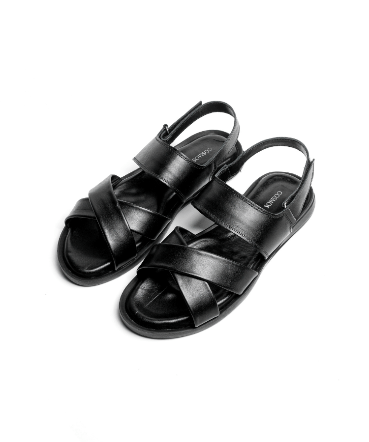 Image of Sandale Nero Noir (Cuir Véritable) - Cosmos - Algerie